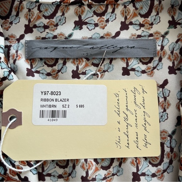 Raquel Allegra Ribbon Blazer Blue Brown Print Size M NWT - Picture 6 of 8